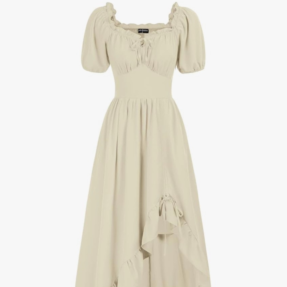 Cream Puff-Sleeve Ruffle Maxi Dress